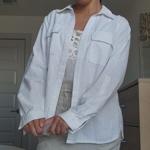 White Linen Cotton Button-Up Shirt